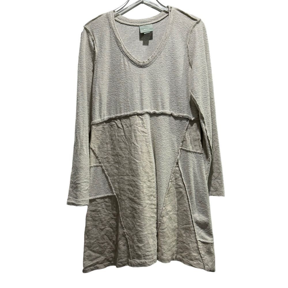 Anthropologie Maeve Northward Longsleeve Oatmeal Cotton Dress Size Medium - Picture 4 of 12